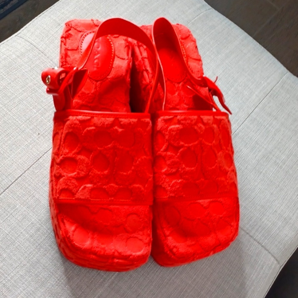 Coach Noelle Sandal In Signature Terry Cloth Red Orange Size 9B Retro Vibes NEW - Picture 10 of 12